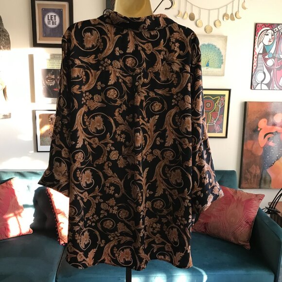 TORRID size 3 Black & Golden Brown Floral Print Georgette Tunic Blouse - Picture 4 of 5